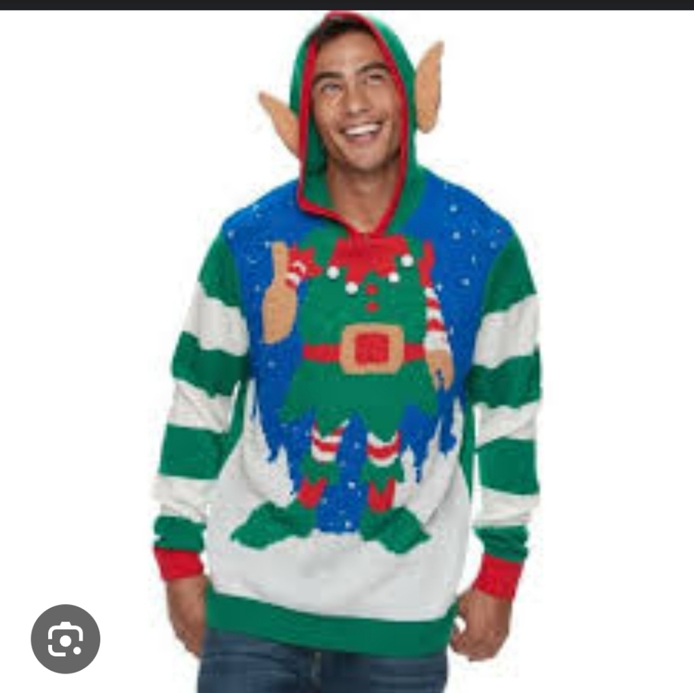 NEw Mens Ugly Holiday Green and Red Elf-Themed Men's Sweater Size 2XL